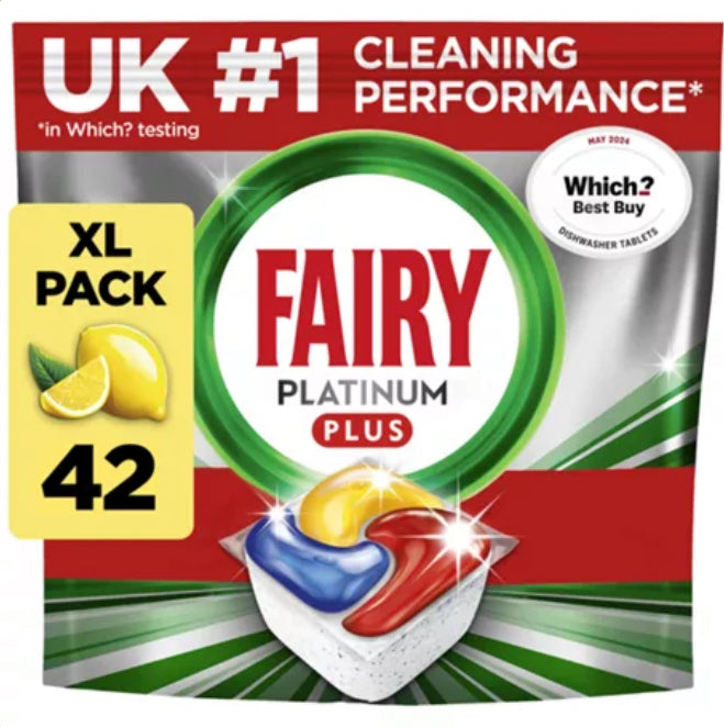 Fairy Platinum Plus All In One Dishwasher Tablets Lemon, 42 Tablets