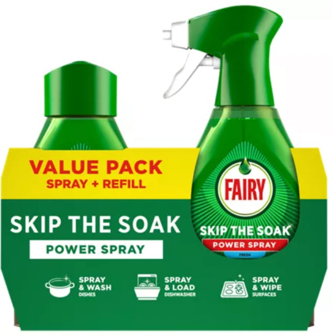 Fairy Skip the Soak Dish Power Spray + Refill Fresh 1000ml, Dishes & Kitchen, Grease Remover
