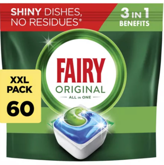 Fairy Original All In One Dishwasher Tablets, Regular, 60 Capsules