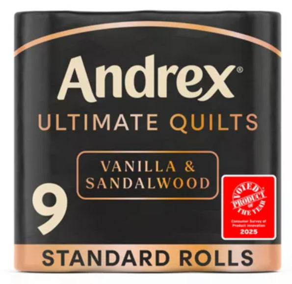 Andrex Ultimate Quilts Toilet Tissue Vanilla & Sandalwood Fragranced Standard 9 Rolls